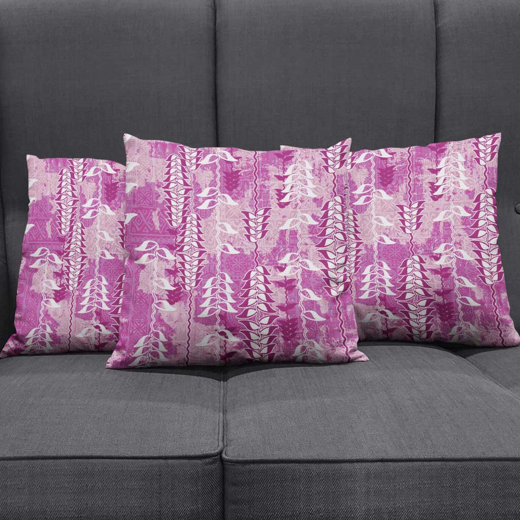 Magenta Hawaii Tapa Pattern Pillow Cover With Heliconia Vintage Style
