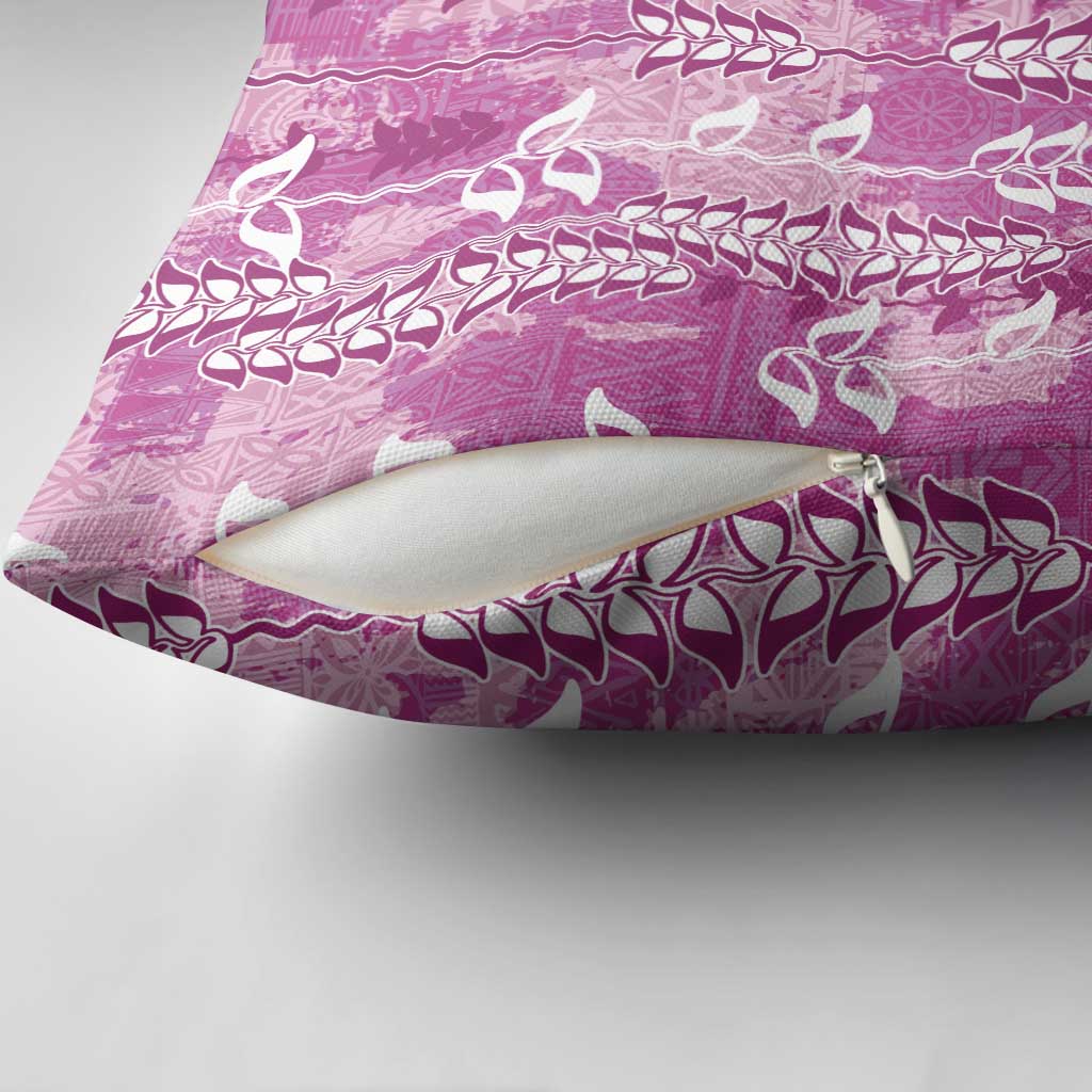 Magenta Hawaii Tapa Pattern Pillow Cover With Heliconia Vintage Style