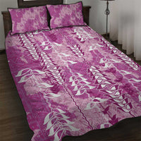 Magenta Hawaii Tapa Pattern Quilt Bed Set With Heliconia Vintage Style
