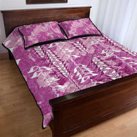Magenta Hawaii Tapa Pattern Quilt Bed Set With Heliconia Vintage Style