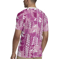 Magenta Hawaii Tapa Pattern Rugby Jersey With Heliconia Vintage Style