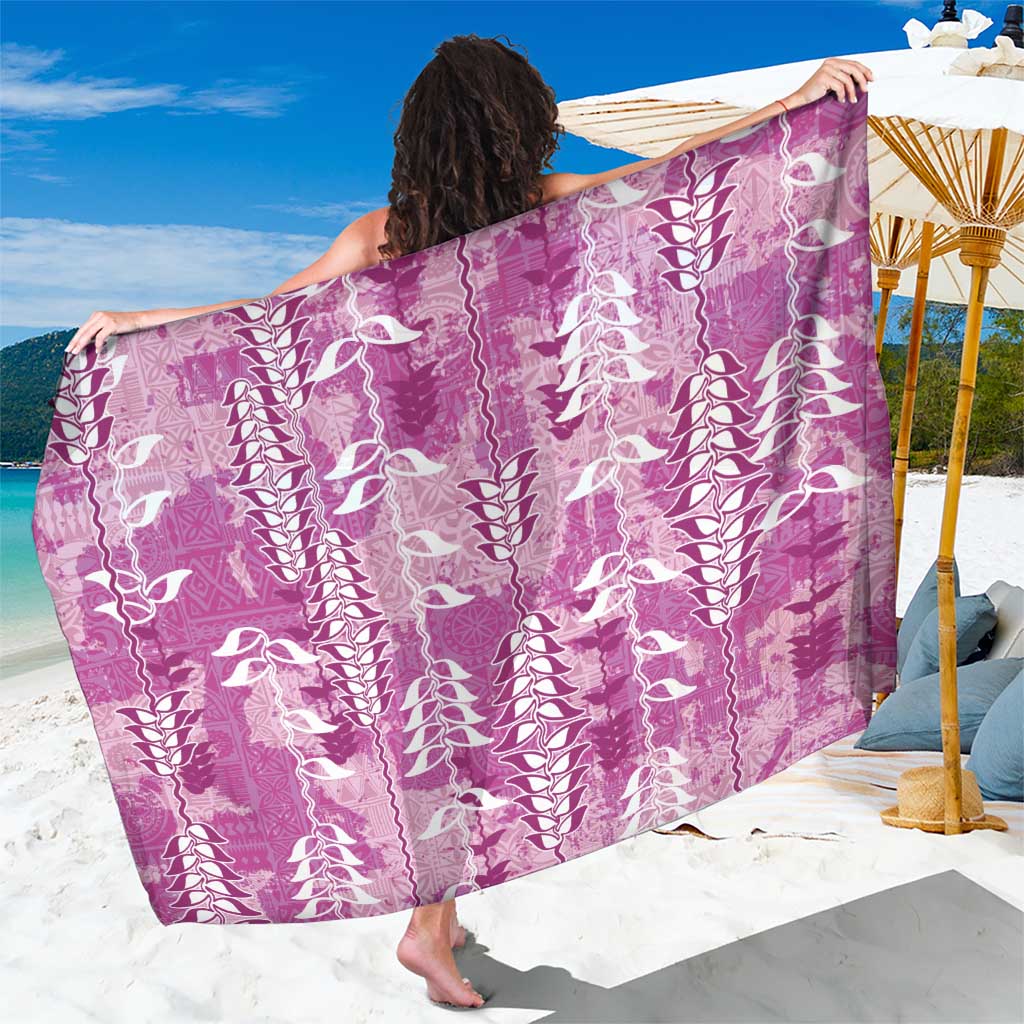 Magenta Hawaii Tapa Pattern Sarong With Heliconia Vintage Style
