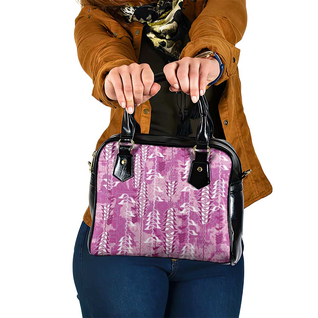 Magenta Hawaii Tapa Pattern Shoulder Handbag With Heliconia Vintage Style