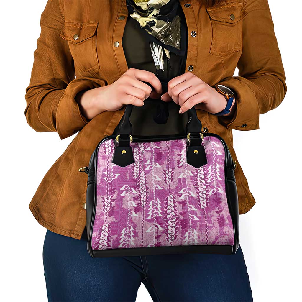 Magenta Hawaii Tapa Pattern Shoulder Handbag With Heliconia Vintage Style