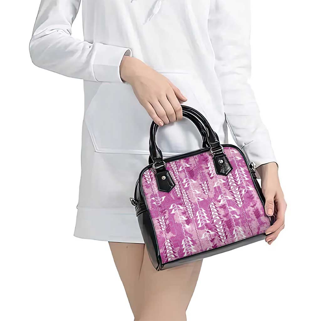 Magenta Hawaii Tapa Pattern Shoulder Handbag With Heliconia Vintage Style