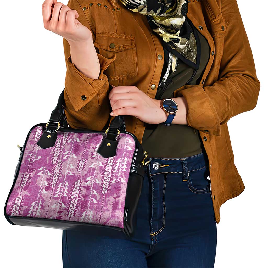 Magenta Hawaii Tapa Pattern Shoulder Handbag With Heliconia Vintage Style