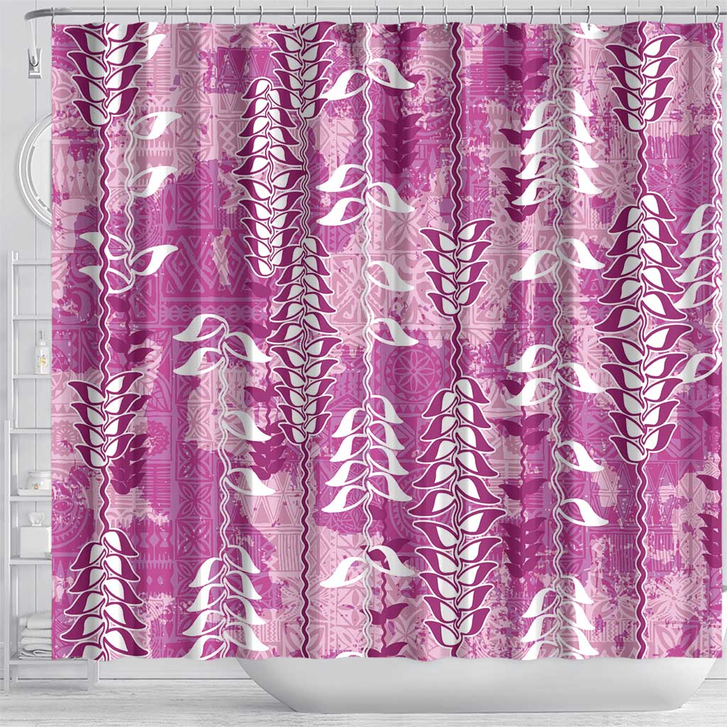 Magenta Hawaii Tapa Pattern Shower Curtain With Heliconia Vintage Style