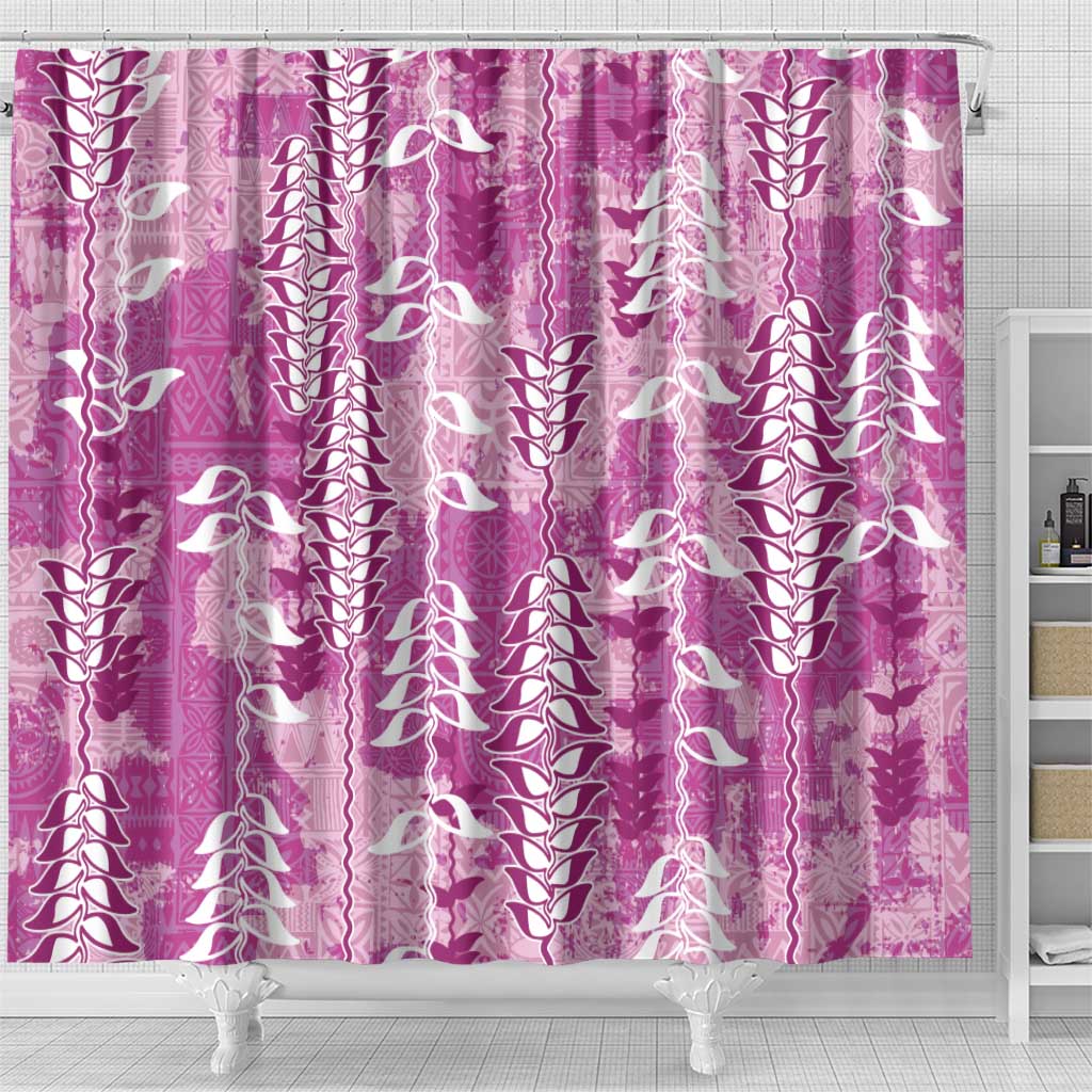 Magenta Hawaii Tapa Pattern Shower Curtain With Heliconia Vintage Style