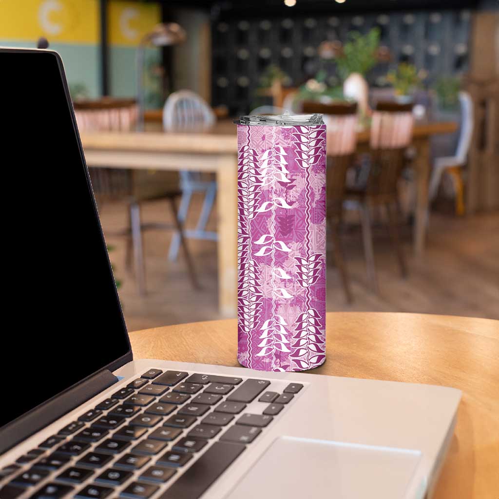 Magenta Hawaii Tapa Pattern Skinny Tumbler With Heliconia Vintage Style
