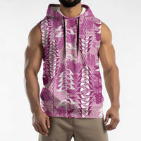 Magenta Hawaii Tapa Pattern Sleeveless Hoodie With Heliconia Vintage Style
