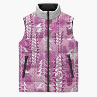 Magenta Hawaii Tapa Pattern Sleeveless Puffer Jacket With Heliconia Vintage Style