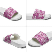 Magenta Hawaii Tapa Pattern Slide Sandals With Heliconia Vintage Style