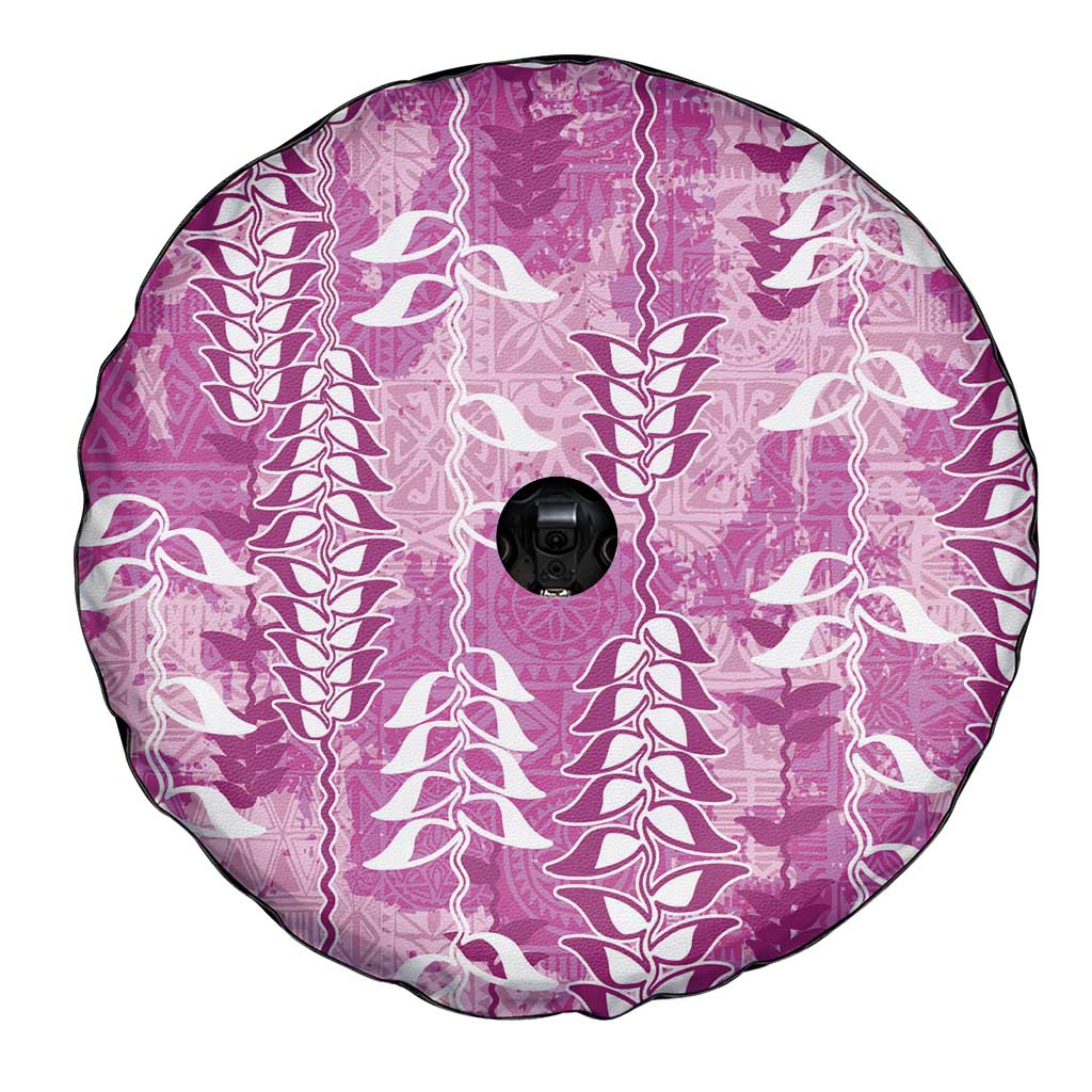 Magenta Hawaii Tapa Pattern Spare Tire Cover With Heliconia Vintage Style