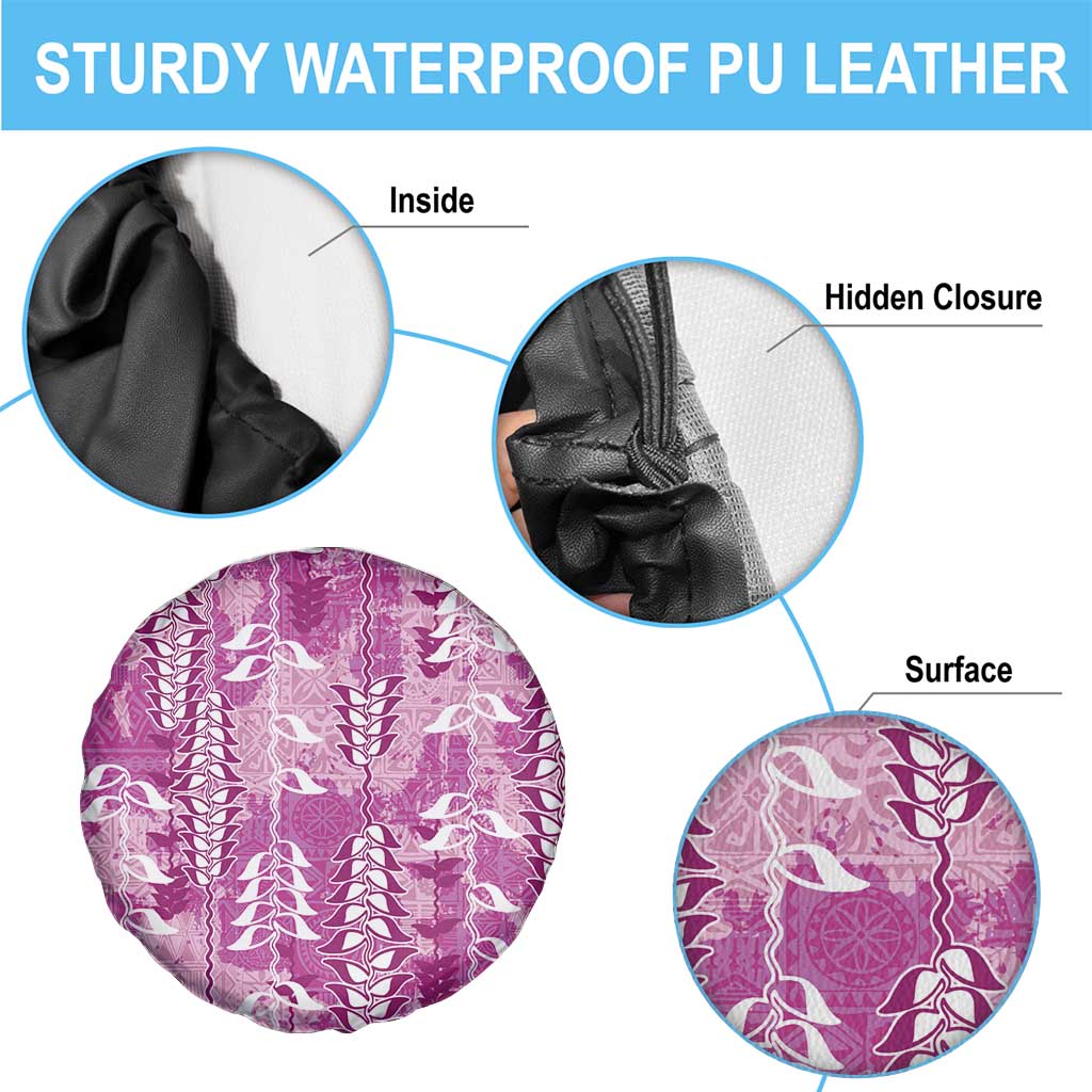 Magenta Hawaii Tapa Pattern Spare Tire Cover With Heliconia Vintage Style