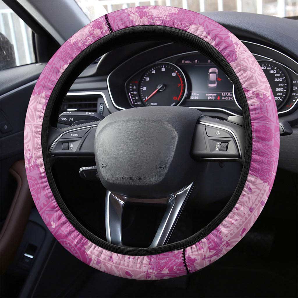 Magenta Hawaii Tapa Pattern Steering Wheel Cover With Heliconia Vintage Style
