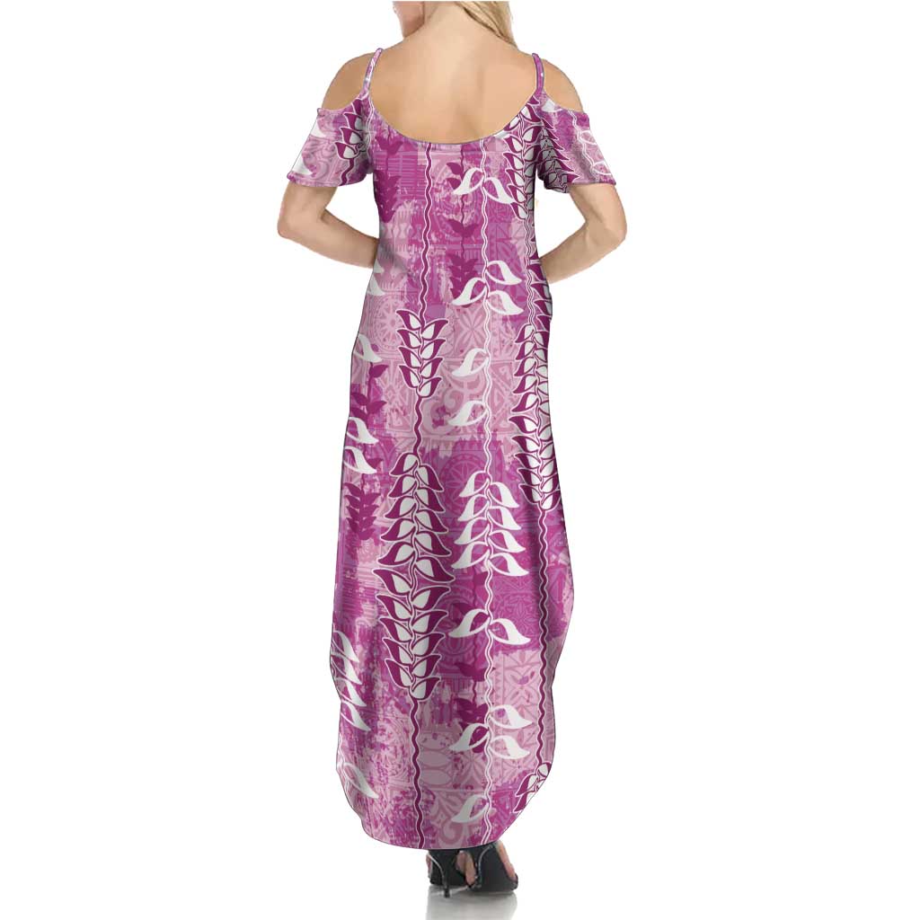 Magenta Hawaii Tapa Pattern Summer Maxi Dress With Heliconia Vintage Style