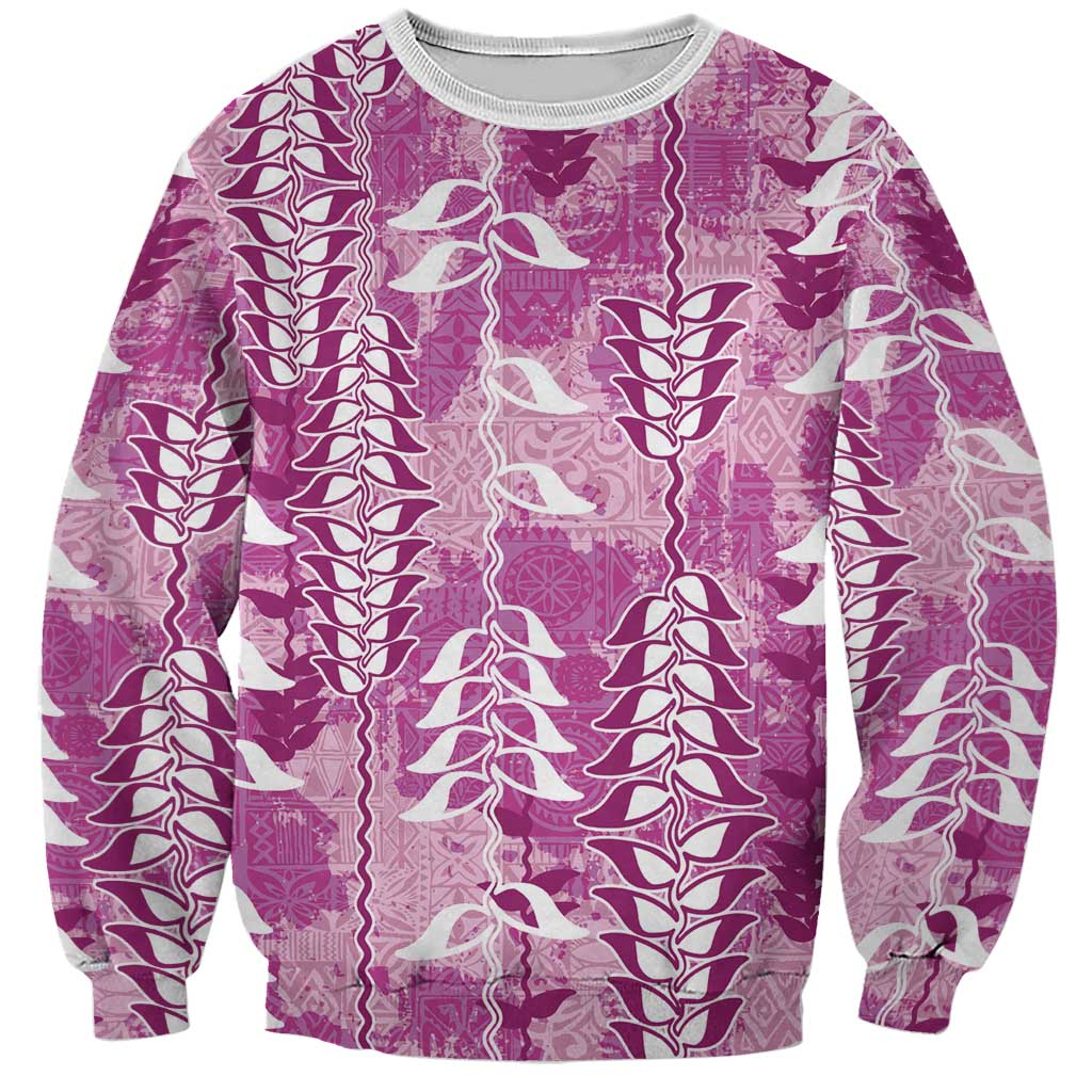Magenta Hawaii Tapa Pattern Sweatshirt With Heliconia Vintage Style