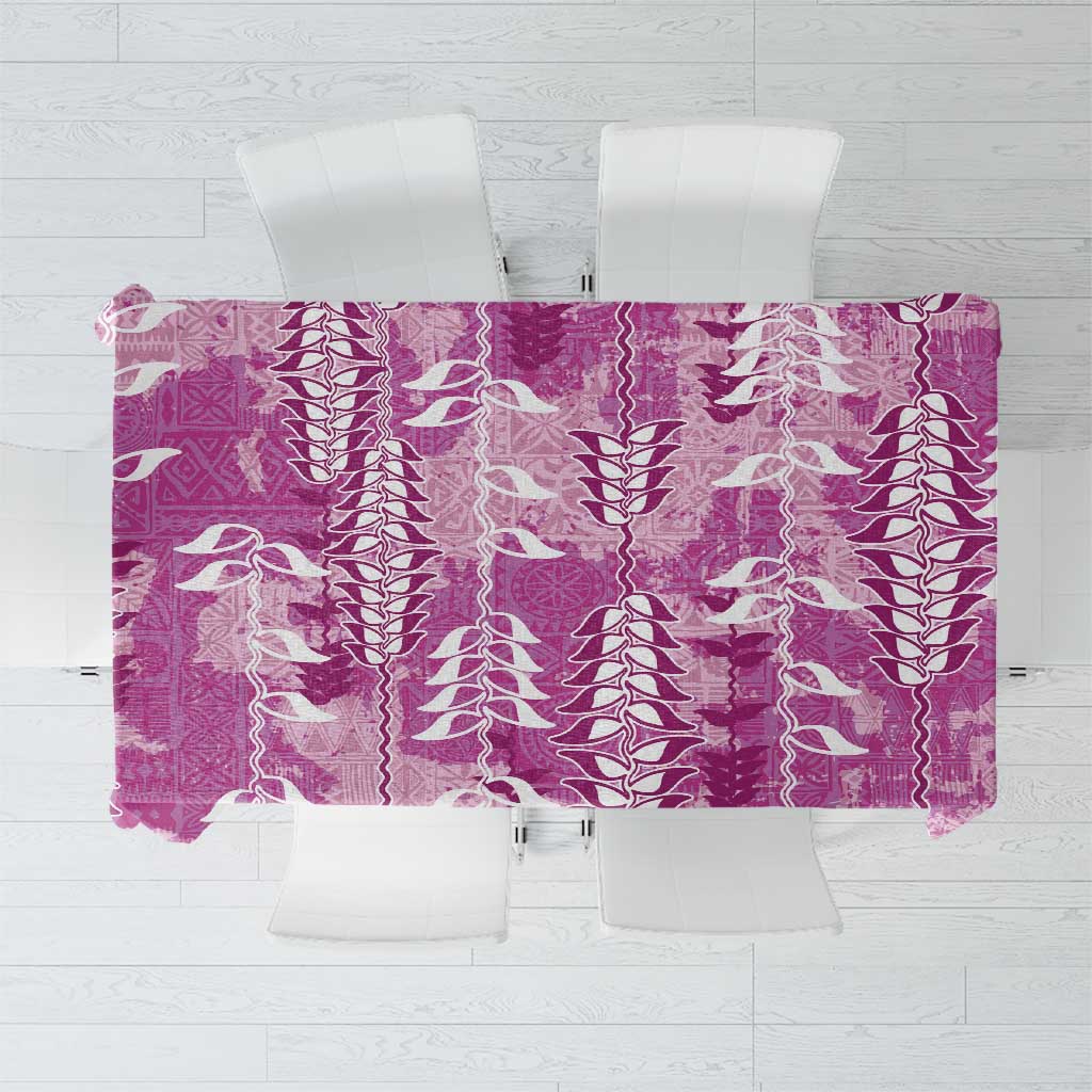 Magenta Hawaii Tapa Pattern Tablecloth With Heliconia Vintage Style