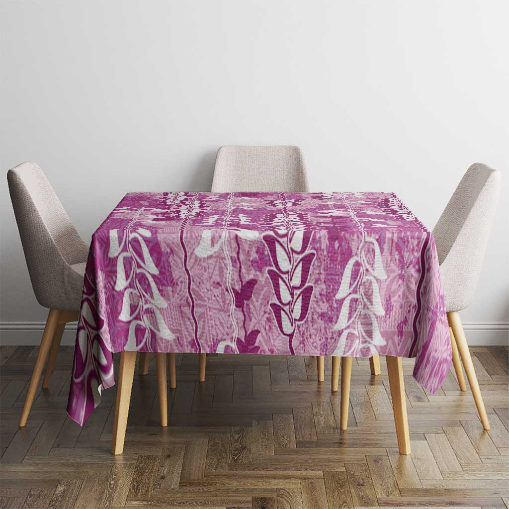 Magenta Hawaii Tapa Pattern Tablecloth With Heliconia Vintage Style