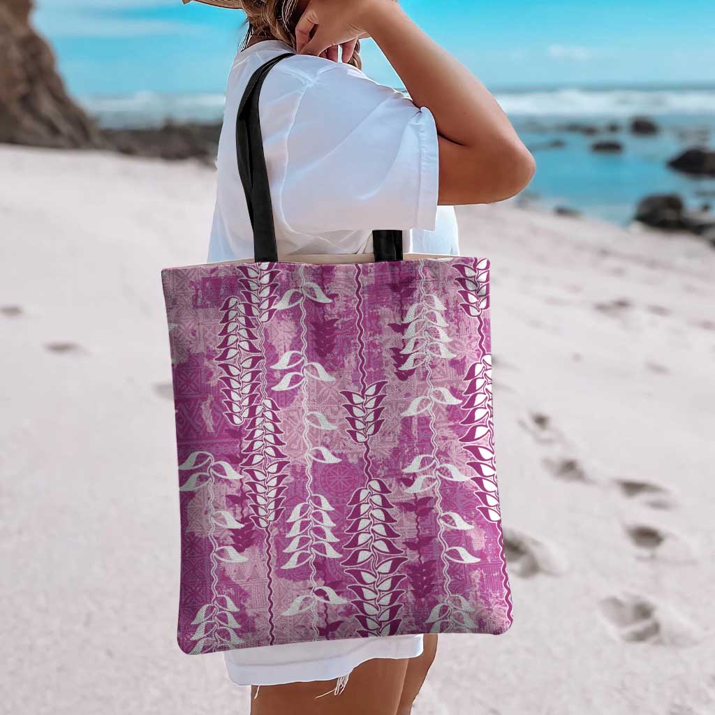 Magenta Hawaii Tapa Pattern Tote Bag With Heliconia Vintage Style