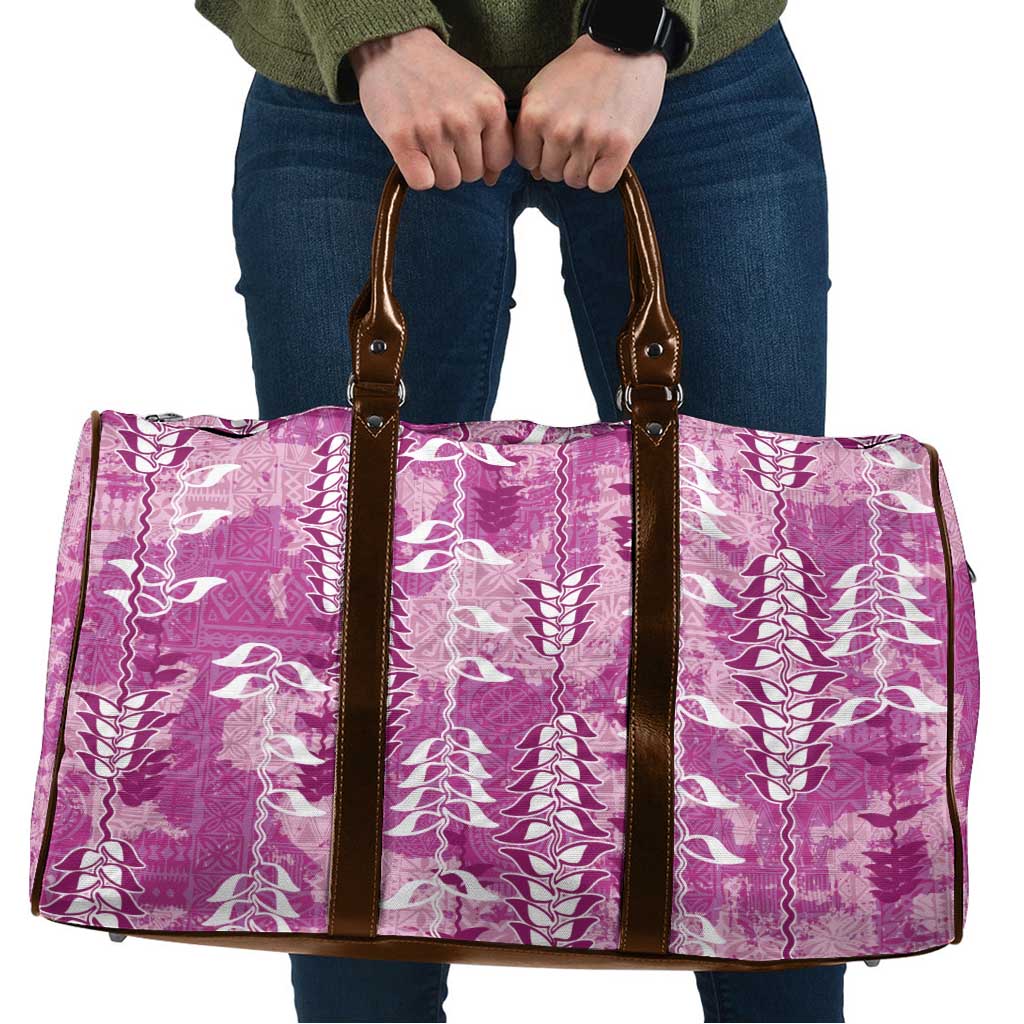 Magenta Hawaii Tapa Pattern Travel Bag With Heliconia Vintage Style