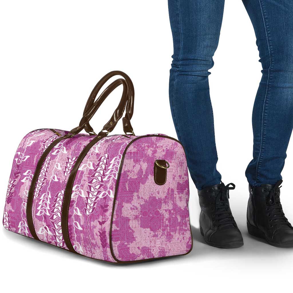 Magenta Hawaii Tapa Pattern Travel Bag With Heliconia Vintage Style