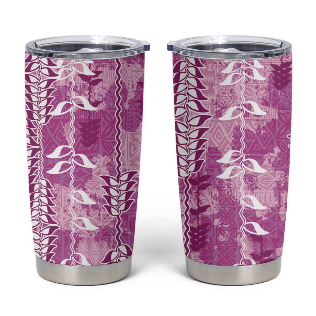 Magenta Hawaii Tapa Pattern Tumbler Cup With Heliconia Vintage Style