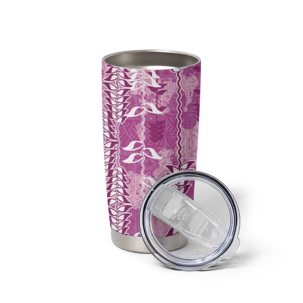 Magenta Hawaii Tapa Pattern Tumbler Cup With Heliconia Vintage Style