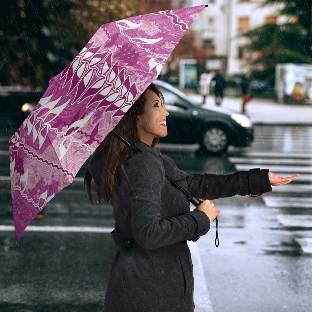 Magenta Hawaii Tapa Pattern Umbrella With Heliconia Vintage Style