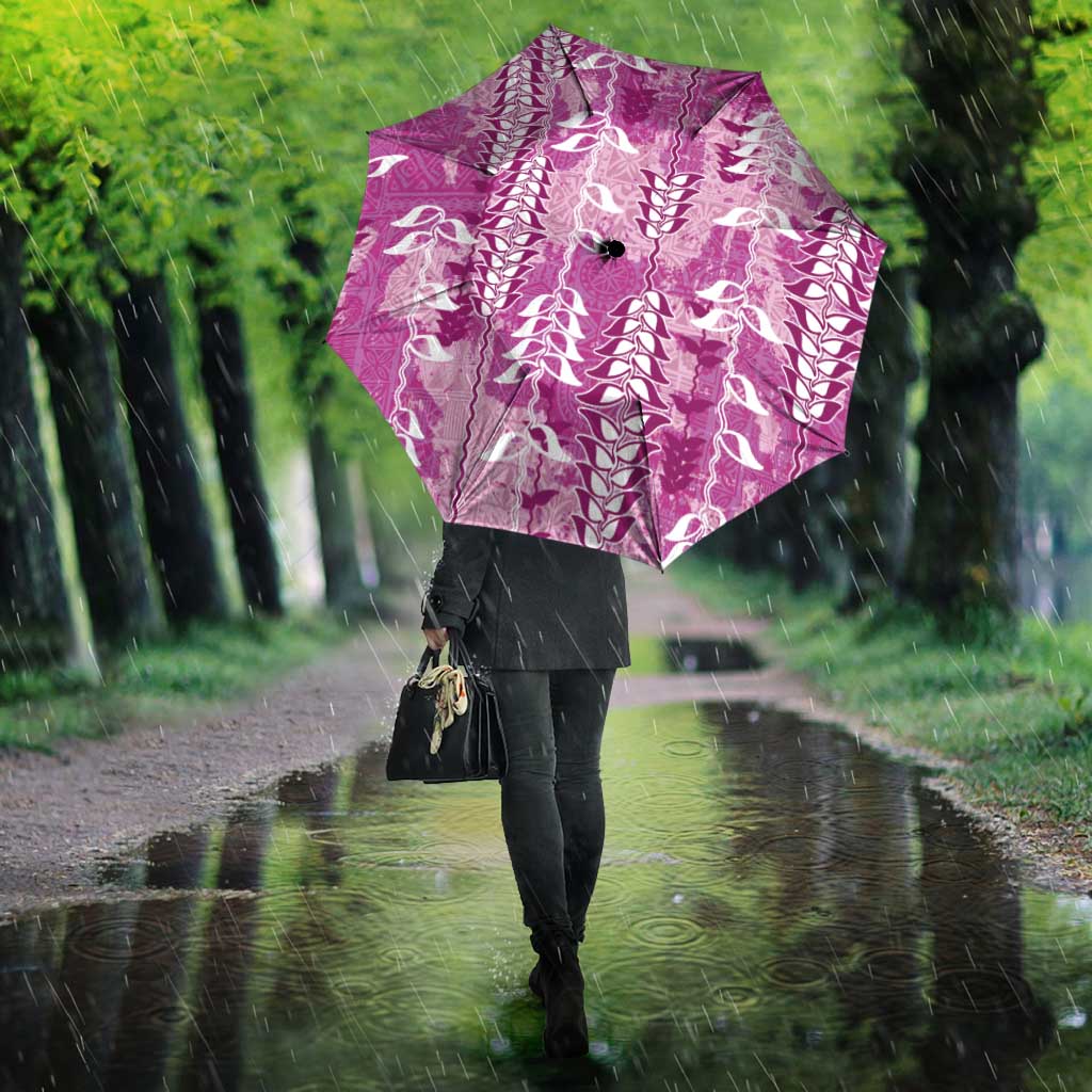Magenta Hawaii Tapa Pattern Umbrella With Heliconia Vintage Style