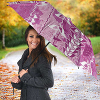 Magenta Hawaii Tapa Pattern Umbrella With Heliconia Vintage Style