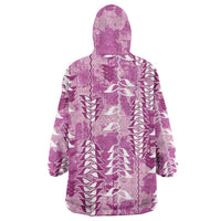 Magenta Hawaii Tapa Pattern Wearable Blanket Hoodie With Heliconia Vintage Style