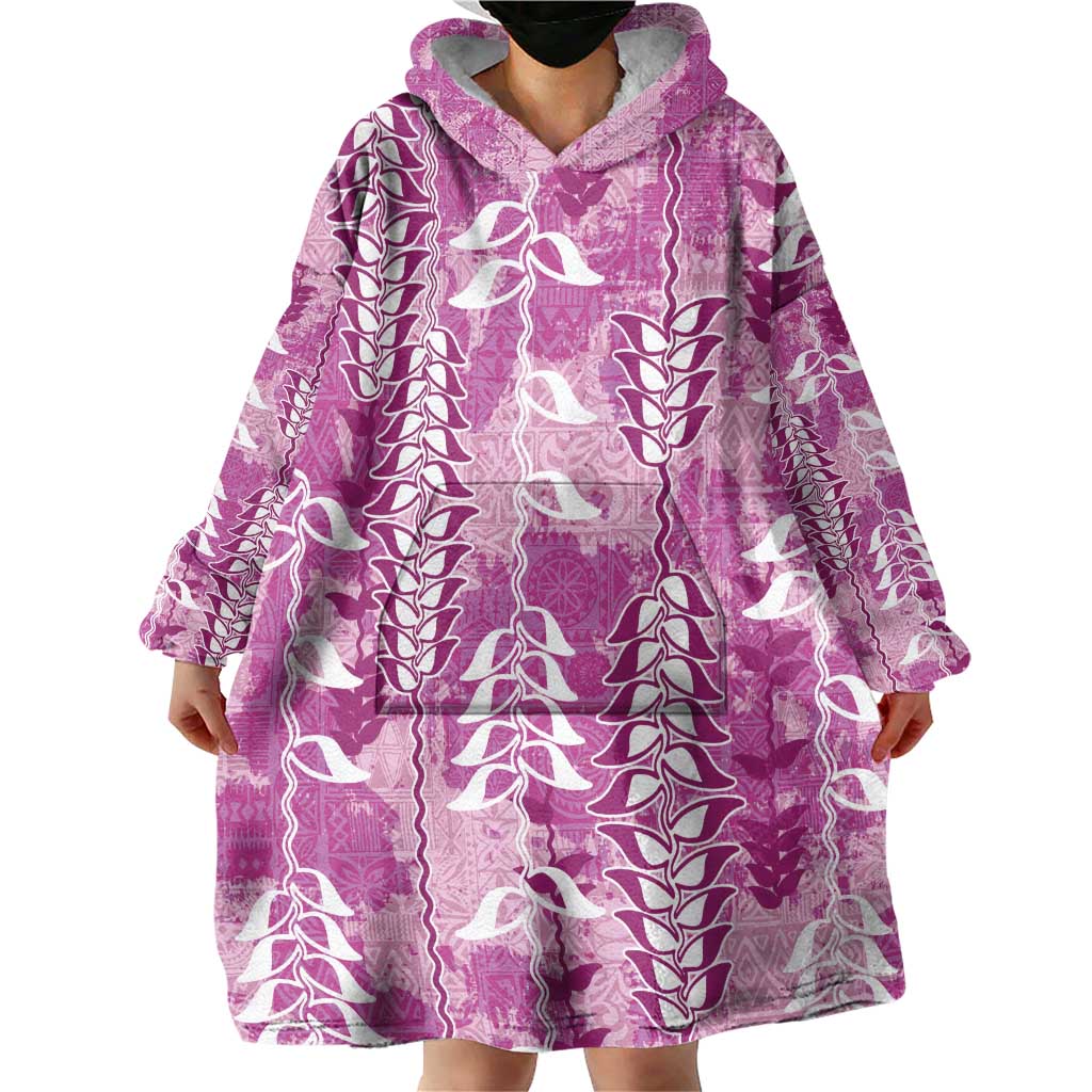 Magenta Hawaii Tapa Pattern Wearable Blanket Hoodie With Heliconia Vintage Style
