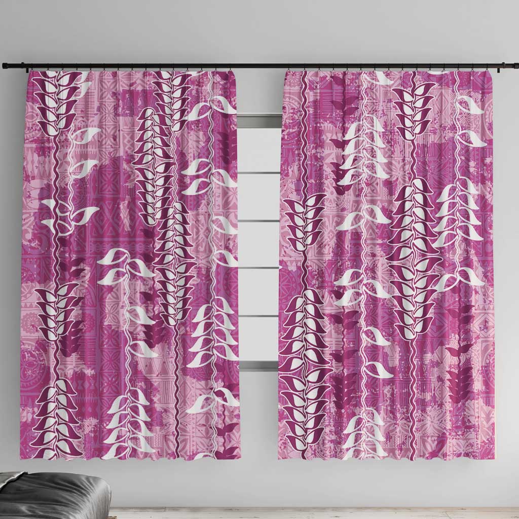 Magenta Hawaii Tapa Pattern Window Curtain With Heliconia Vintage Style