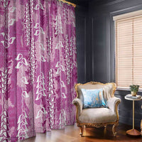 Magenta Hawaii Tapa Pattern Window Curtain With Heliconia Vintage Style