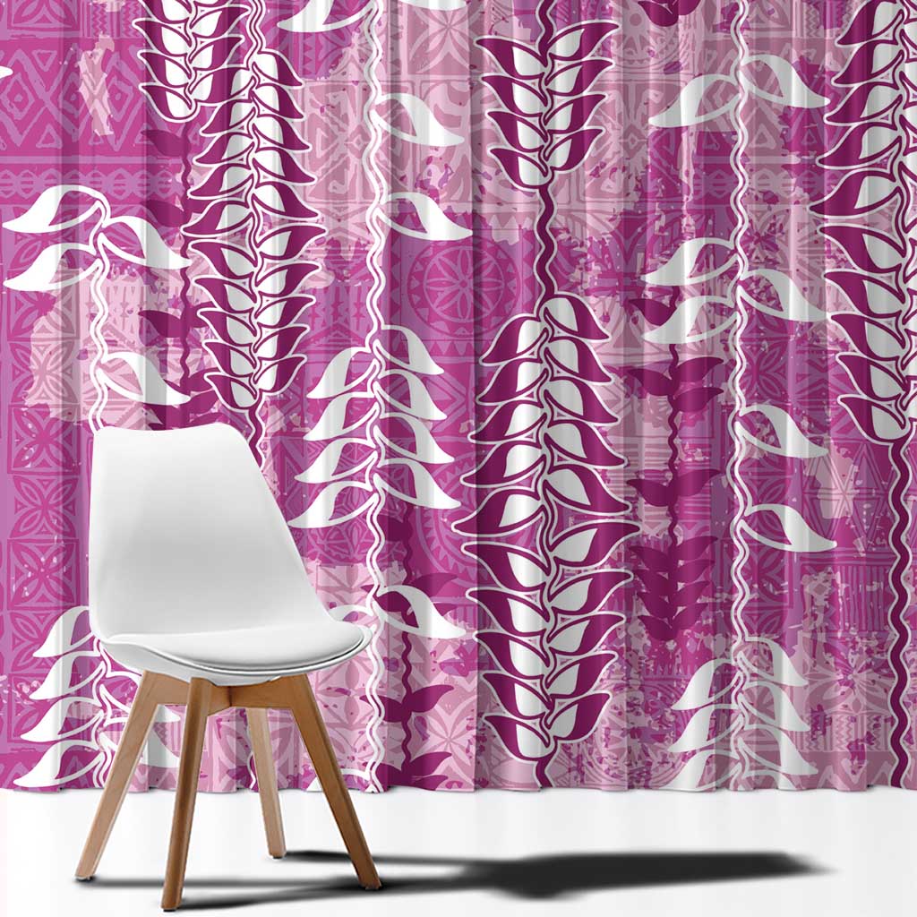 Magenta Hawaii Tapa Pattern Window Curtain With Heliconia Vintage Style