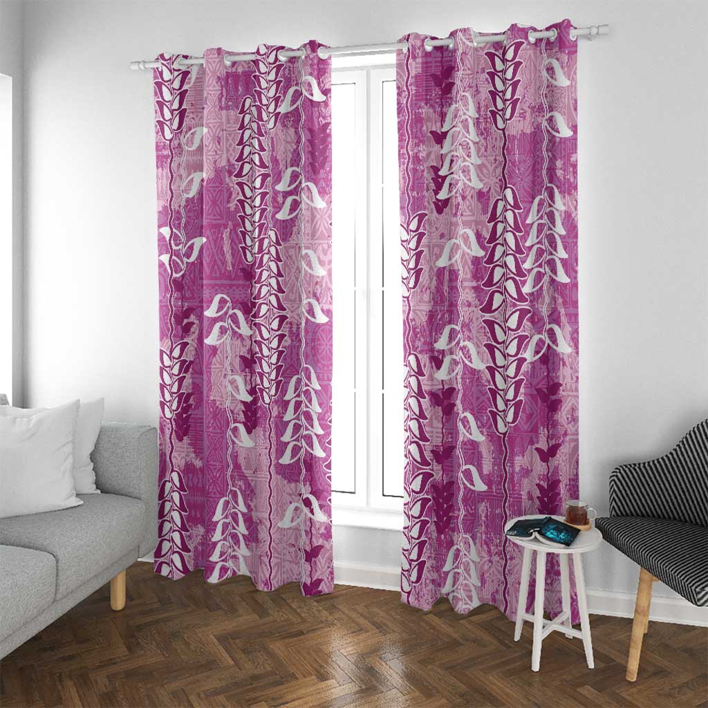 Magenta Hawaii Tapa Pattern Window Curtain With Heliconia Vintage Style