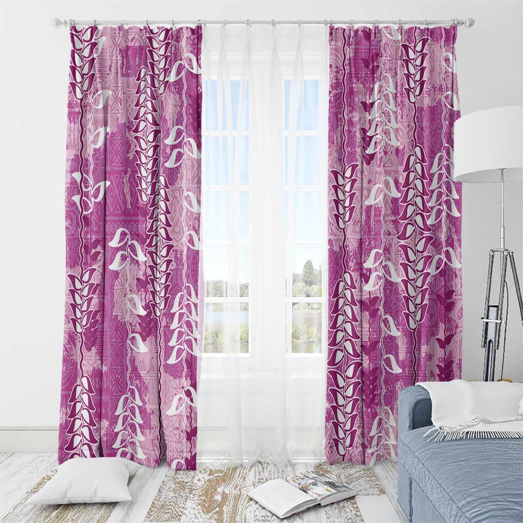 Magenta Hawaii Tapa Pattern Window Curtain With Heliconia Vintage Style