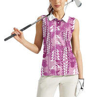Magenta Hawaii Tapa Pattern Women Sleeveless Polo Shirt With Heliconia Vintage Style
