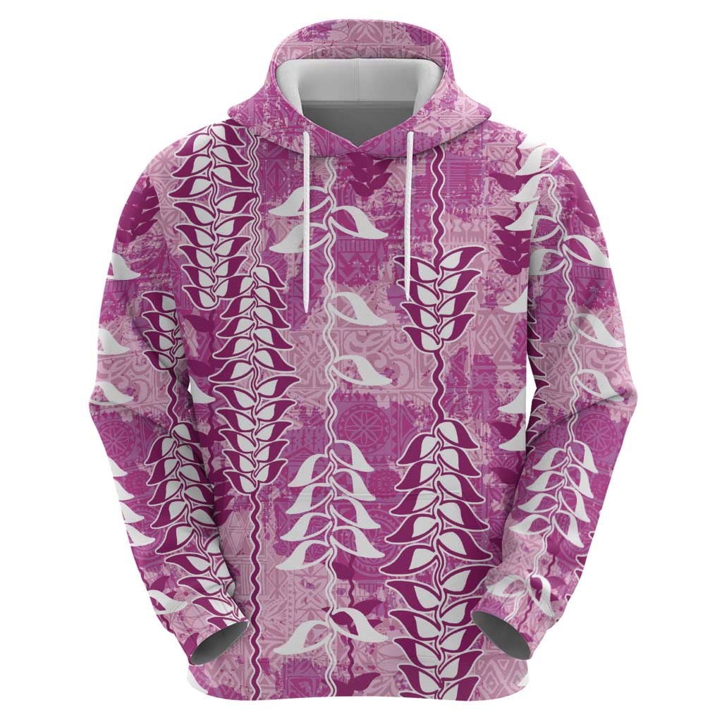 Magenta Hawaii Tapa Pattern Zip Hoodie With Heliconia Vintage Style