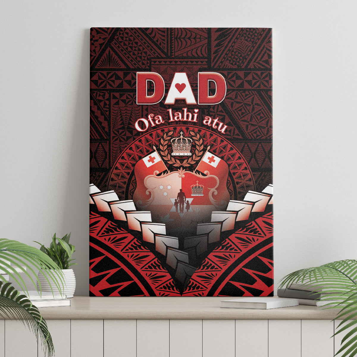 Tonga Happy Father's Day Canvas Wall Art Ofa Lahi Atu Dad Polynesian Tribal