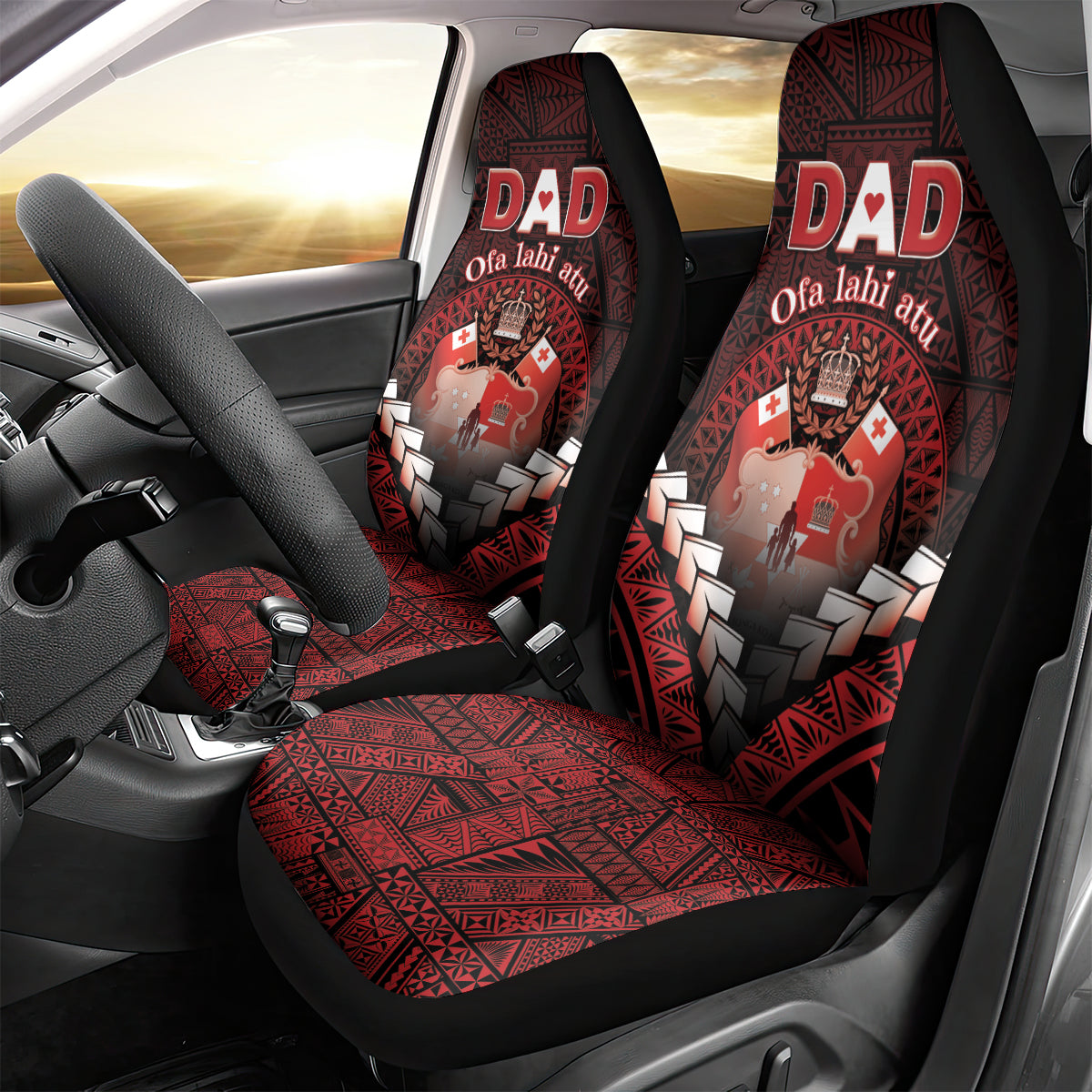 Tonga Happy Father's Day Car Seat Cover Ofa Lahi Atu Dad Polynesian Tribal