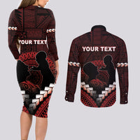 Personalised Tonga Happy Father's Day Couples Matching Long Sleeve Bodycon Dress and Long Sleeve Button Shirt Ofa Lahi Atu Dad Polynesian Tribal LT05 - Polynesian Pride