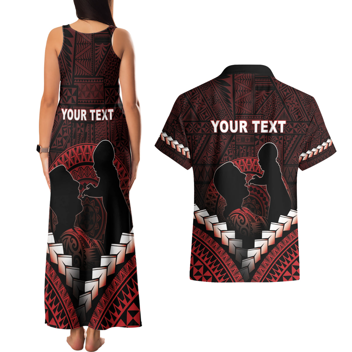 Personalised Tonga Happy Father's Day Couples Matching Tank Maxi Dress and Hawaiian Shirt Ofa Lahi Atu Dad Polynesian Tribal LT05 - Polynesian Pride