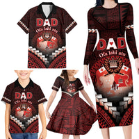 Personalised Tonga Happy Father's Day Family Matching Long Sleeve Bodycon Dress and Hawaiian Shirt Ofa Lahi Atu Dad Polynesian Tribal LT05 - Polynesian Pride