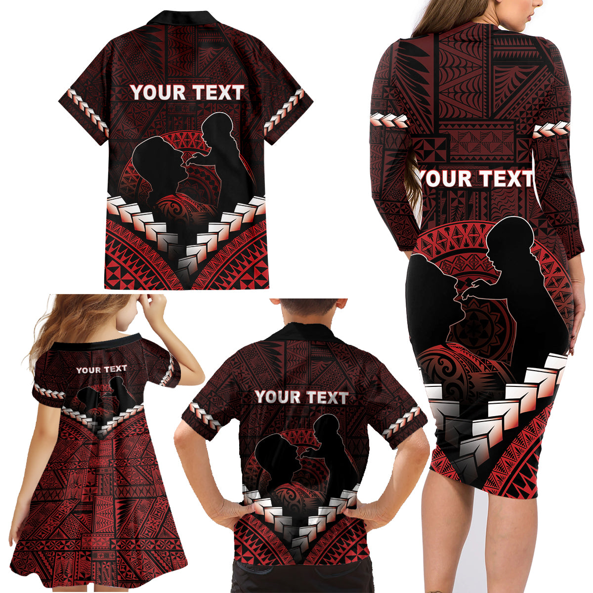 Personalised Tonga Happy Father's Day Family Matching Long Sleeve Bodycon Dress and Hawaiian Shirt Ofa Lahi Atu Dad Polynesian Tribal LT05 - Polynesian Pride