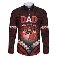 Personalised Tonga Happy Father's Day Family Matching Long Sleeve Bodycon Dress and Hawaiian Shirt Ofa Lahi Atu Dad Polynesian Tribal LT05 Dad's Shirt - Long Sleeve Red - Polynesian Pride