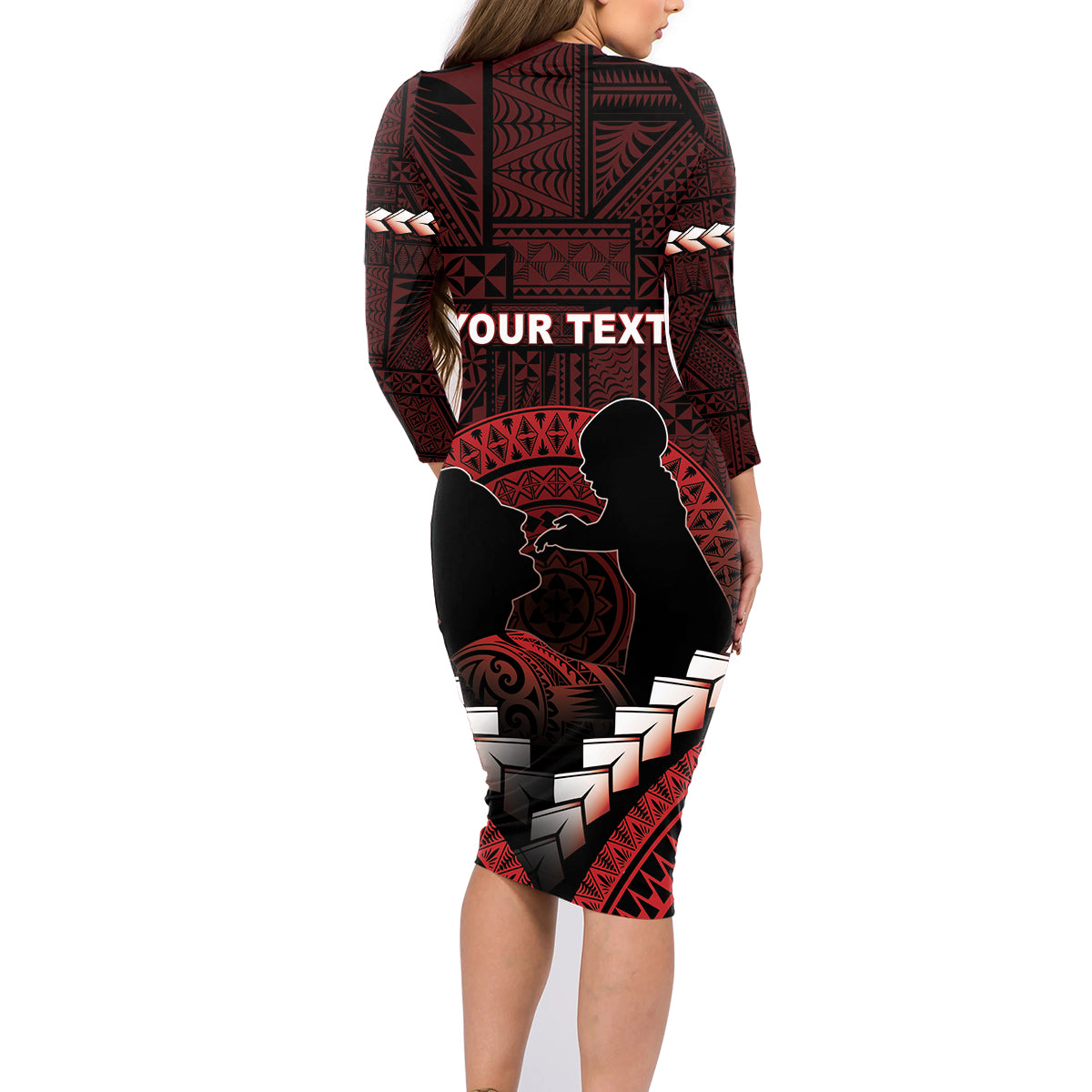 Personalised Tonga Happy Father's Day Family Matching Long Sleeve Bodycon Dress and Hawaiian Shirt Ofa Lahi Atu Dad Polynesian Tribal LT05 - Polynesian Pride
