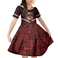 Personalised Tonga Happy Father's Day Family Matching Mermaid Dress and Hawaiian Shirt Ofa Lahi Atu Dad Polynesian Tribal LT05 Daughter's Dress Red - Polynesian Pride