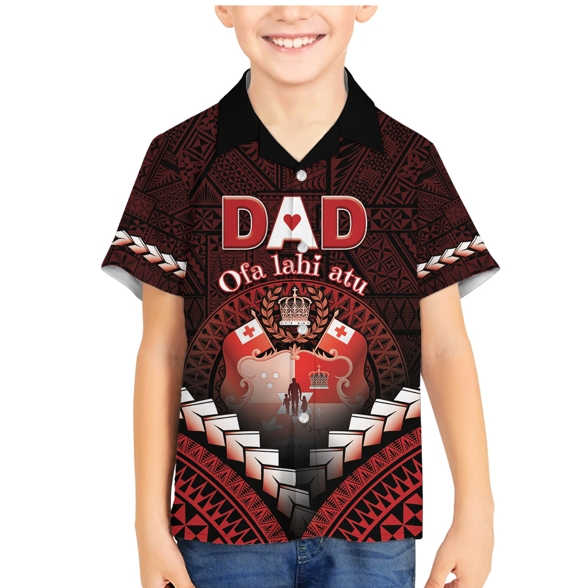 Personalised Tonga Happy Father's Day Family Matching Mermaid Dress and Hawaiian Shirt Ofa Lahi Atu Dad Polynesian Tribal LT05 Son's Shirt Red - Polynesian Pride
